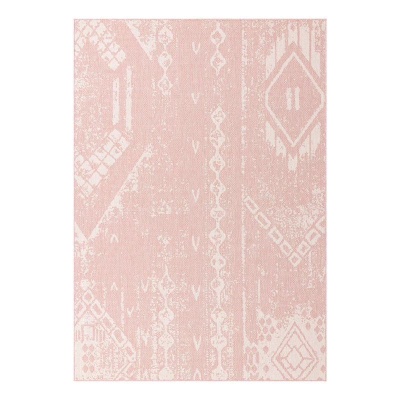 Bomer Geometric Machine Woven Rectangle Polypropylene Indoor / Outdoor Area Rug in Pink, Rectangle 6'1" x 9'