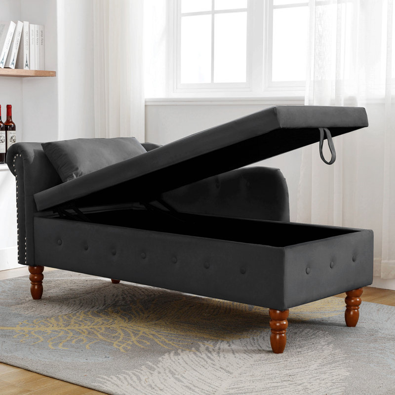 Kassidee Modern Upholstered Rolled Arm Chase Lounge for Sleeping, Black