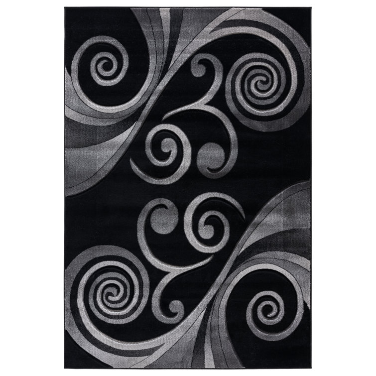 Tapis noir à motif abstrait Adonia
