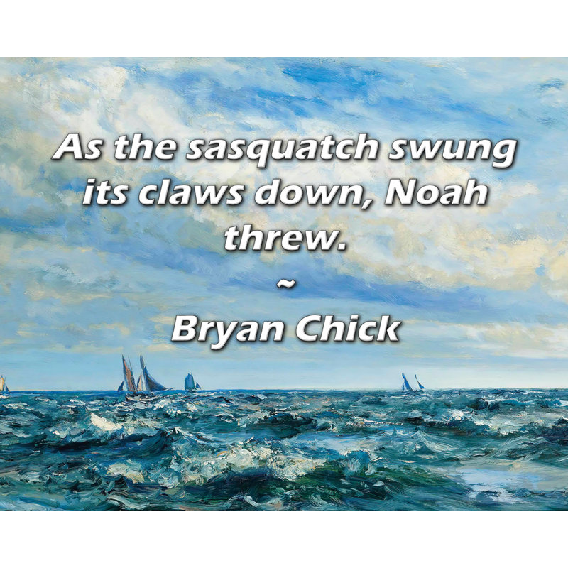 Astoria Grand Gallery Wrapped Canvas By Bryan Chick: "As the sasquatch swung its claws down, Noah thr, 17" H x 24" W