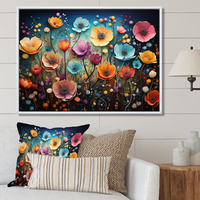Colourful Wildflowers Whimsical Blooms Framed On Canvas Print