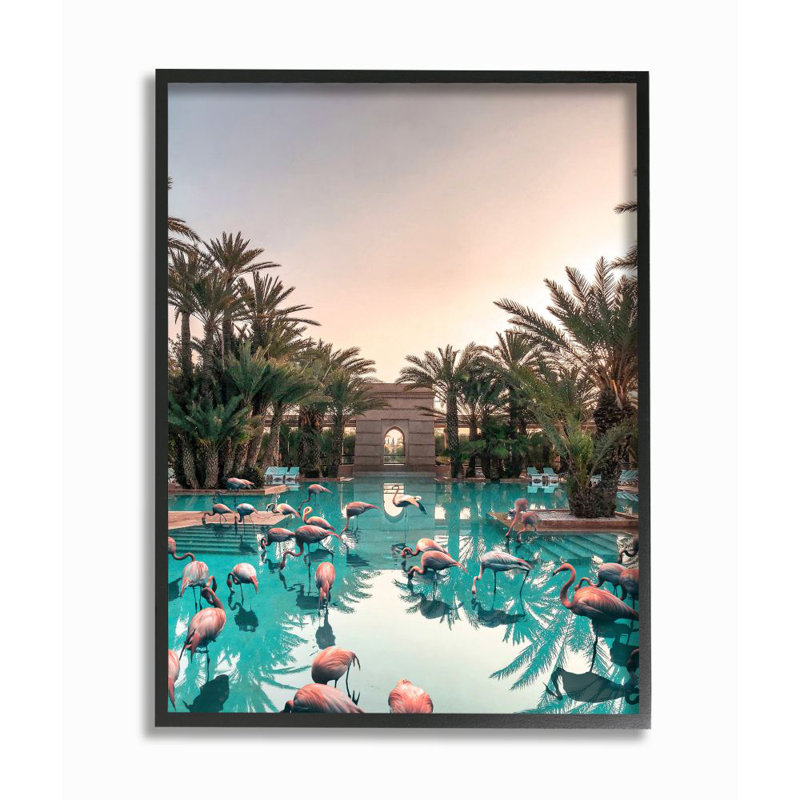 Tropical Pink Flamingo Pool Reflection Canvas Wall Art, 16" x 20"