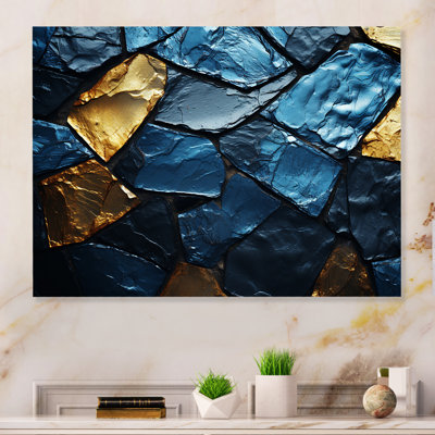Blue And Gold Marble Mosaic Tiles  - Abstract Tile Metal Wall Art MT136426