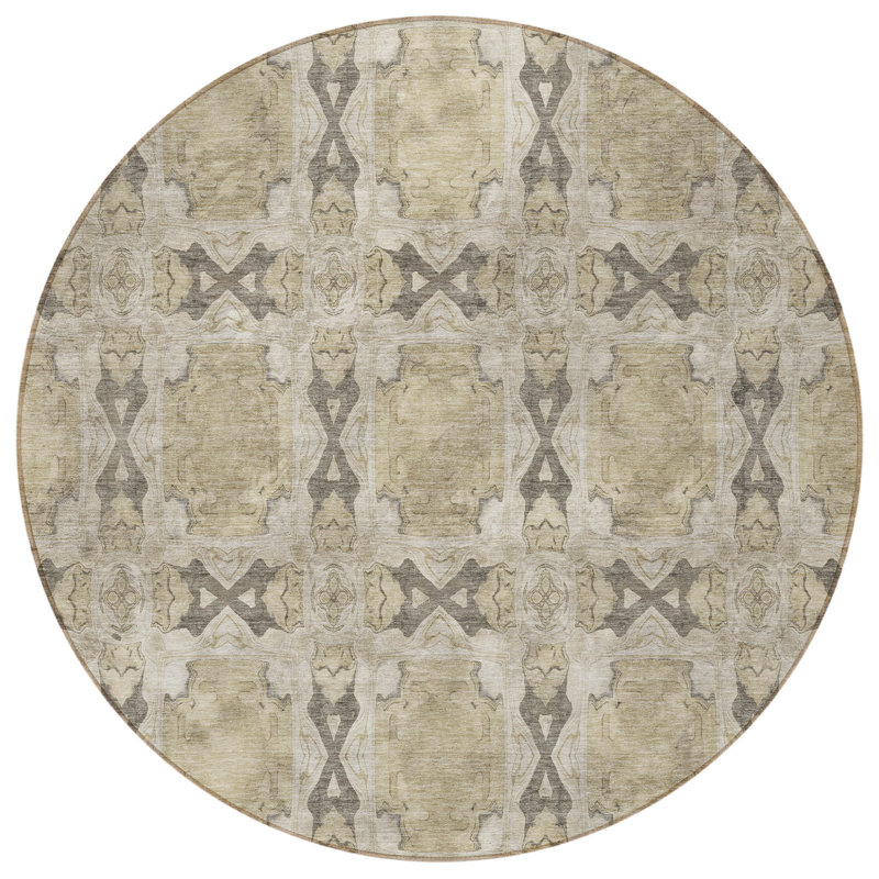 Tapis intérieur lavable rond 8 pi beige et gris HomeRoots