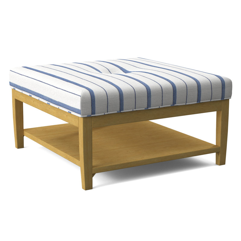 Hammond Square Ottoman, Antique Black Finish, Cobalt Blue Stripe; 0204-64