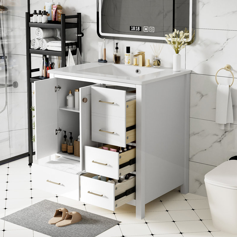 Meuble-lavabo de salle de bain avec lavabo en céramique et 4 tiroirs