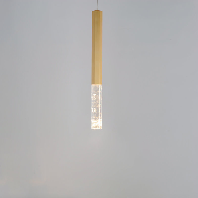 Luminaire suspendu 1 lumière diaphane, H 15,75 po x l 1,5 po x P 1,5 po, Or