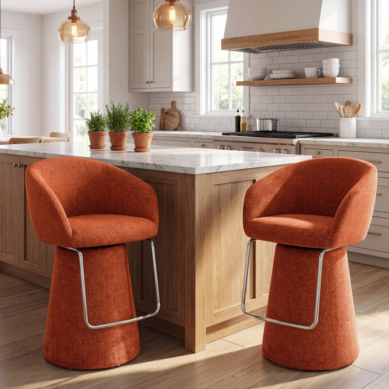 Ensemble de tabourets de bar pivotants rembourrés 2 pièces Everly, Orange