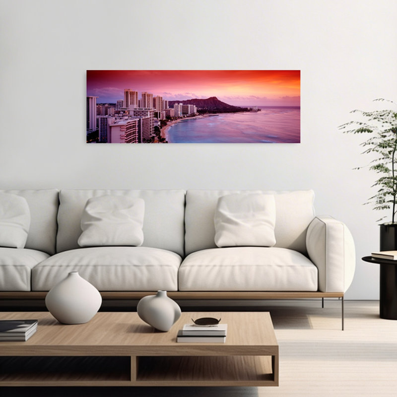 Sunset Honolulu Oahu HI USA by Walter Bibikow - Wrapped Canvas Panoramic Print, 40.64 cm H x 121.92 cm W