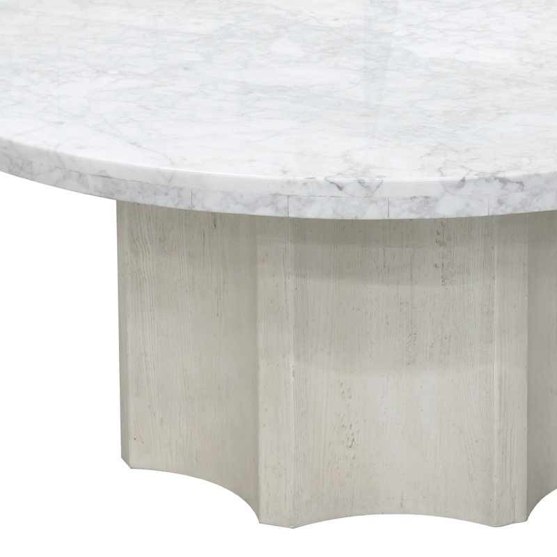 Gray and White Round Marble Top Coffee Table with Storage
