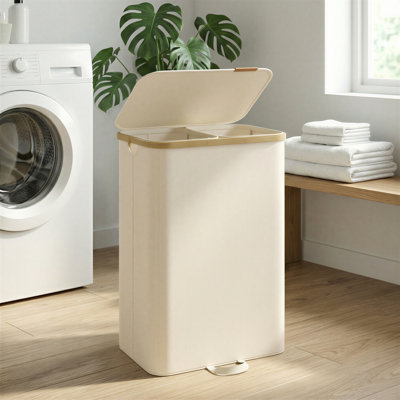 39.6 Gallon 2-Section ,Bamboo Laundry Hamper With Lid And Removable Liners