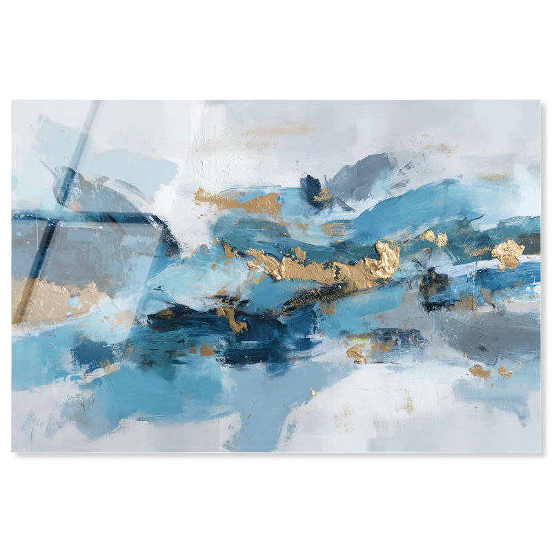 "Ocean Foil II", art mural bleu et doré par Art Remedy, prêt à être accroché, 45 x 30, H 30 po x l 45 po