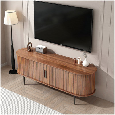 TV Stand, 55" Modern TV Console Table with Storage Compartment and Sliding Door, Gaming Entertainment Centre with Cabinet for Living Room, Bedroom, Office (Walnut)