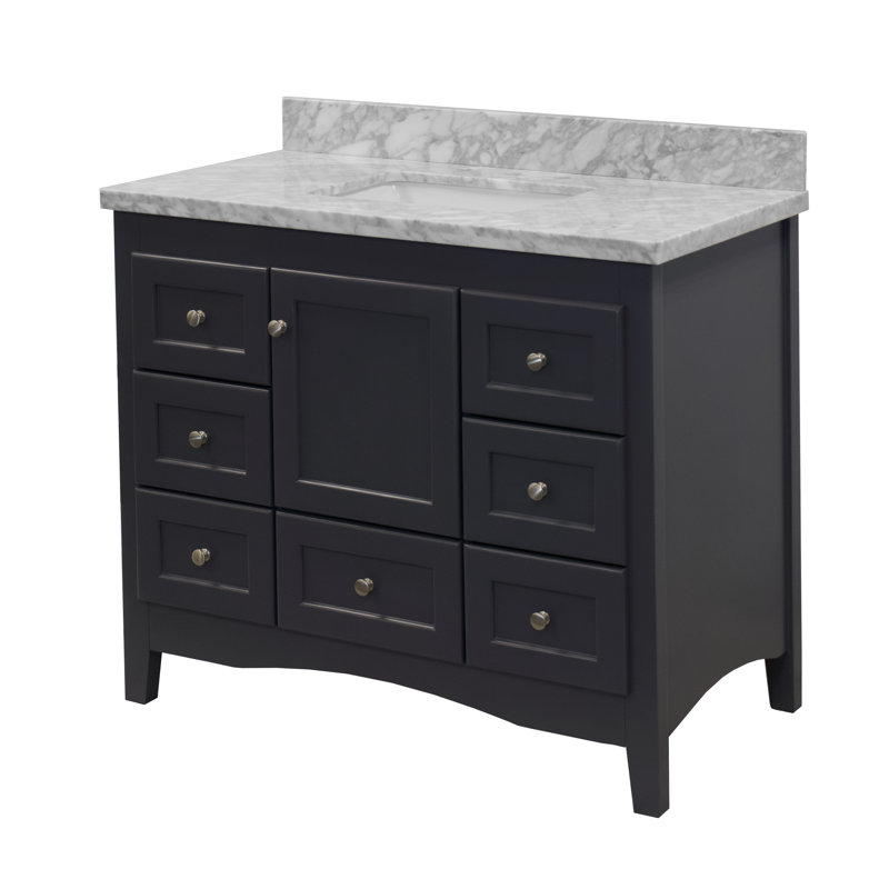 Ensemble de meuble-lavabo simple 42 po Edber, Gris marine, Marbre de Carrare