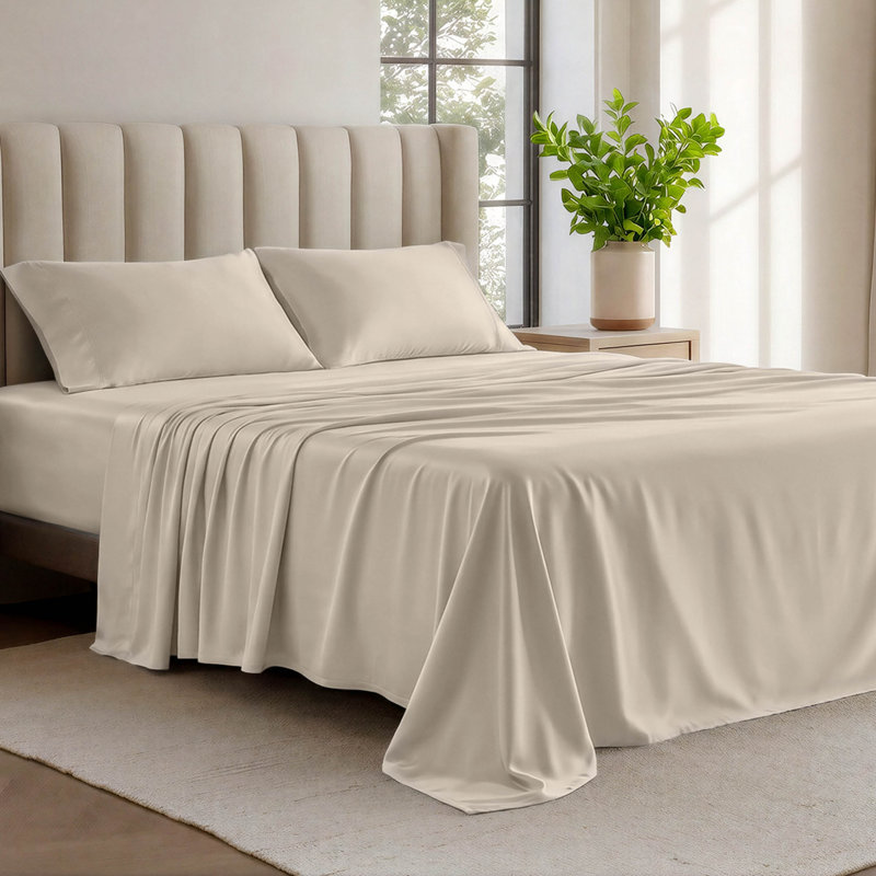 Organic Cotton Jersey Sheet Set, Sand, Full/Double Sheet Set +Fitted Sheet+2 Pillowcases