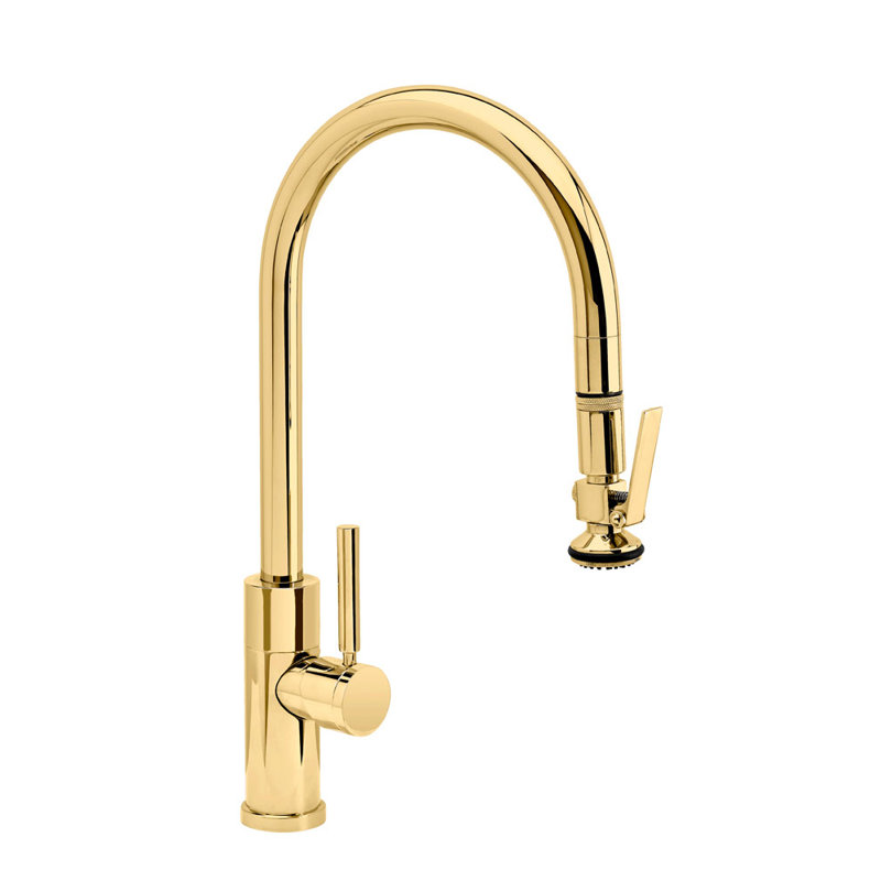 Modern Plp Pulldown Faucet - Lever Sprayer, Unlacquered Polished Brass