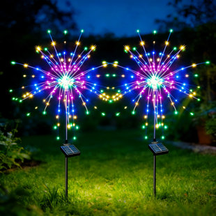 Low Voltage Solar Powered Integrated LED Pathway Light Waterproof Outdoor Garden Firework Lights for Christmas Decor (Set of 2)