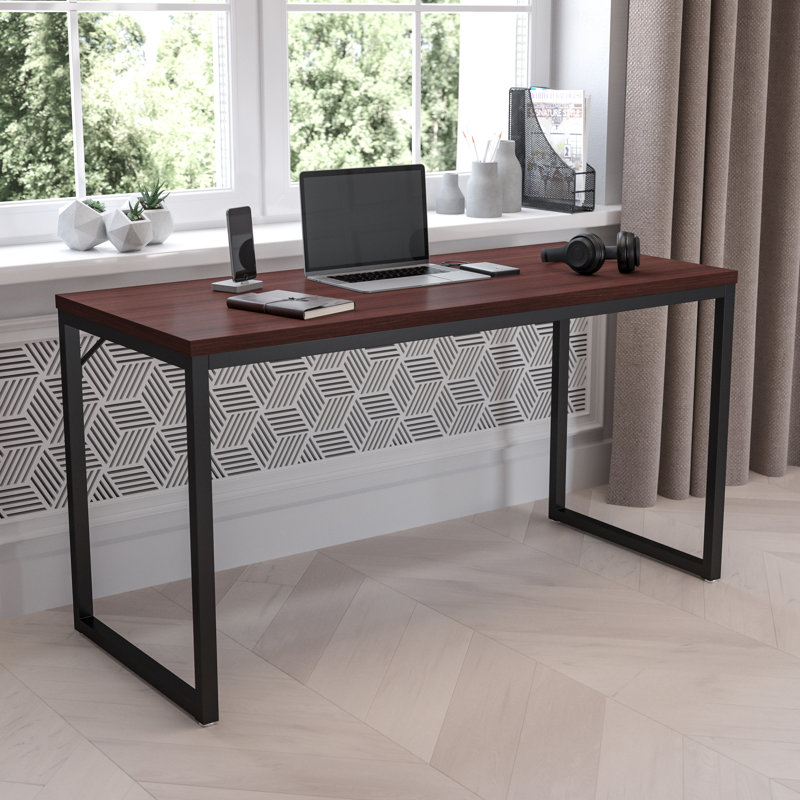 Antawan Commercial Grade Office Computer Desk and Home Office Desk, 29.75" H x 55" W x 23.5" D, Mahogany/Black