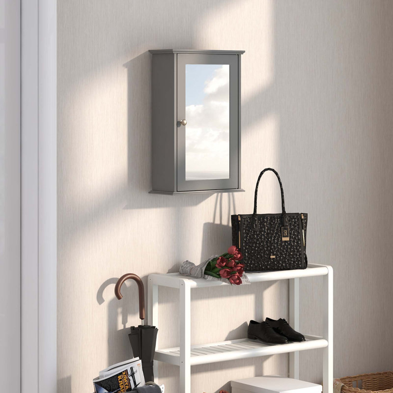 Aashish 13.5'' W 21'' H Wall Mounted Required Framed Medicine Cabinet Mirror Fixed, Gray