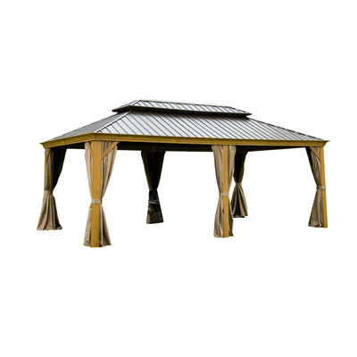 Pavillon de jardin 12 pi x 20 pi pour cour arrière - aluminium, plateau en acier galvanisé, rideaux de couleur rouille, à circulation d'air et bloquant la lumière du soleil: pavillon double, structure en aluminium, bloc, rideaux d'intimité, conception de gouttière