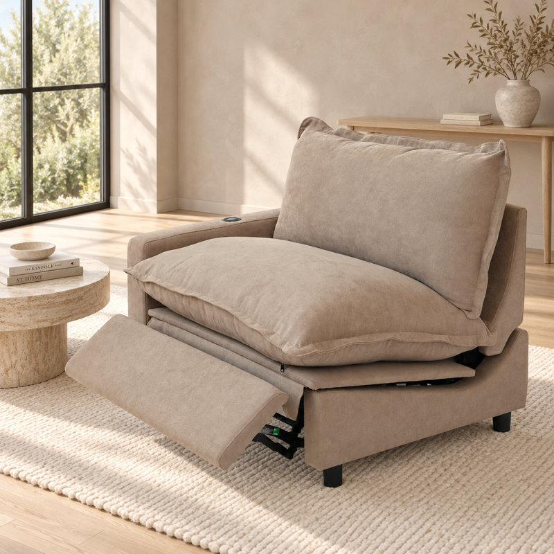 Upholstered Modern Linen Fabric Power One-Armed Chair, Khaki