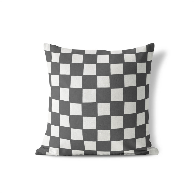 Coussin à carreaux, Ivoire / gris anthracite, H 20 po x l 20 po