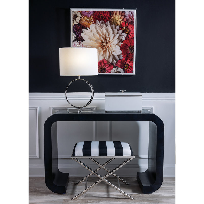 Megan Crystal Lamp, Clear/Nickel, Off White