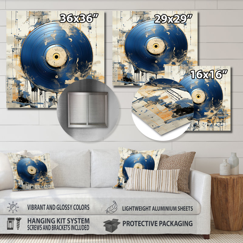 Blanc et bleu, vinyle, disque, mélodie, H 29 po x l 29 po