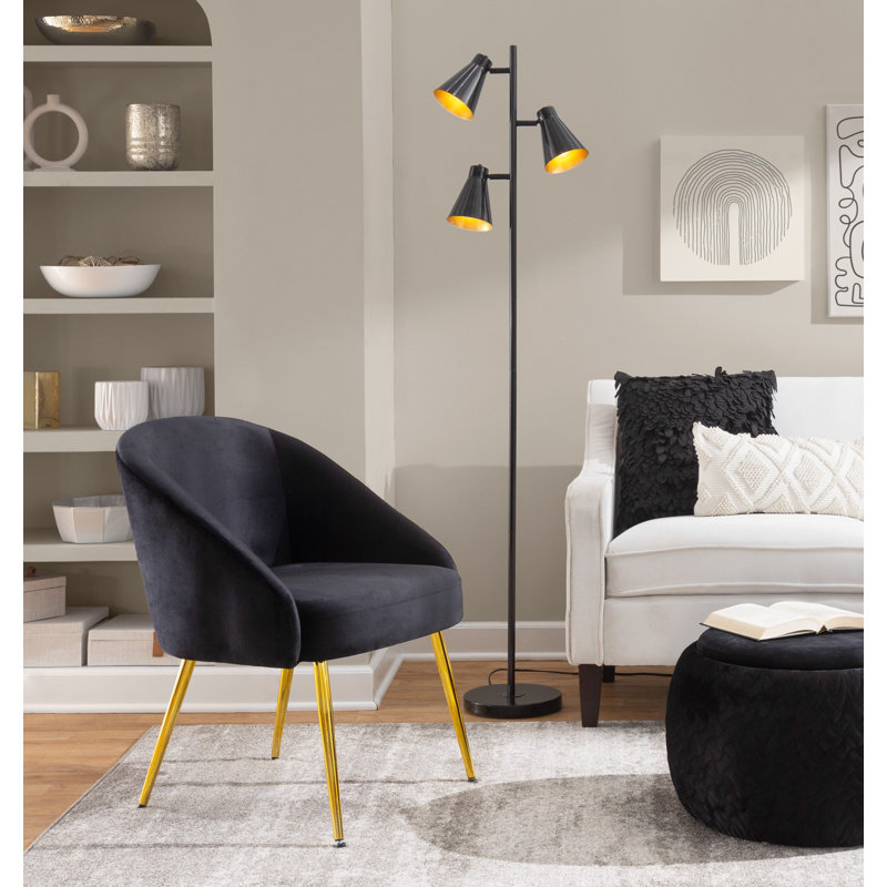 Fauteuil rembourré en velours, Velours noir