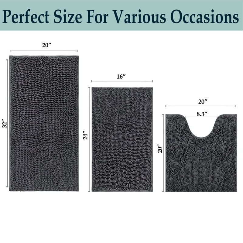 Olesha Microfiber / Microsuede Non-Slip Bath Mat, Deep Gray