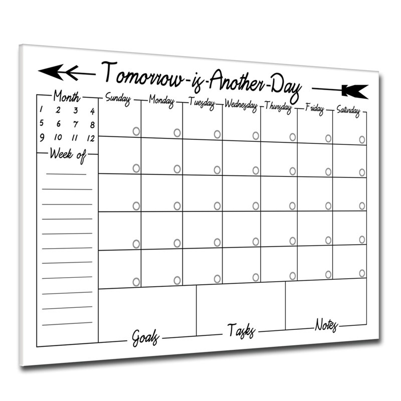 Tableau mémo mural calendrier effaçable à sec, H 16 po x l 20 po x P 1,5 po