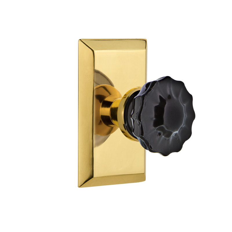 Plaque Studio avec poignée de porte noire cristal, 2 3/8, Laiton poli
