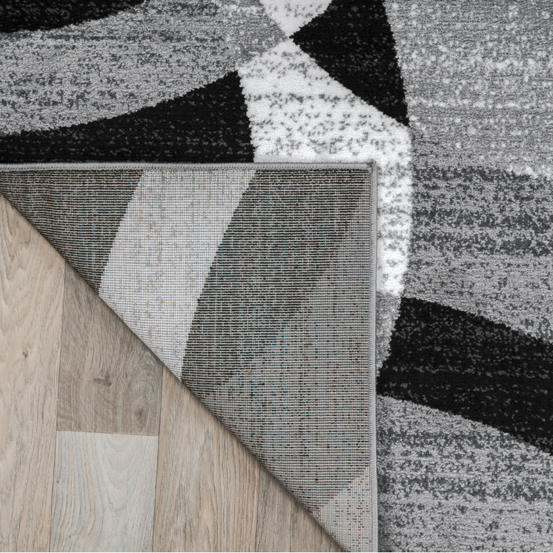 Mehul Woven Geometric Gray/Black/Ivory Area Rug - Modern Abstract Polypropylene Carpet for Living Room, Bedroom, Entryway, or Dining Room