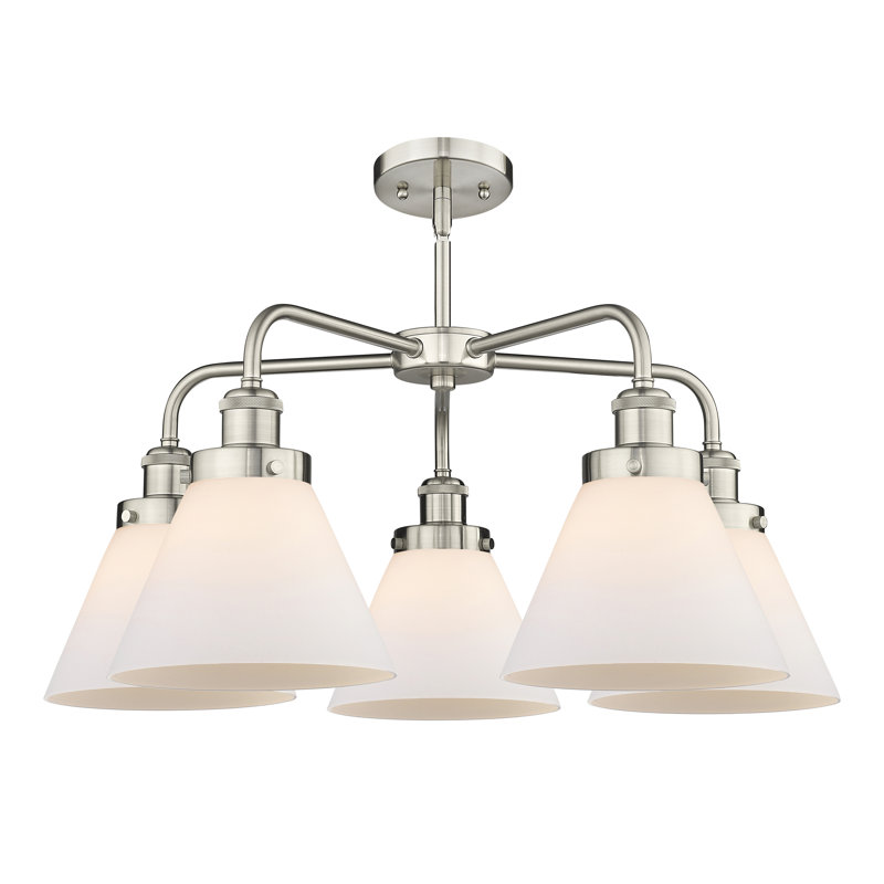 Lustre suspendu 5 lumières Cone, Blanc mat, Nickel satiné