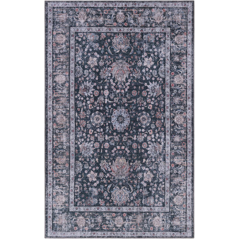 Tapis contemporain contemporain de couleur encre Hugley, Rectangle 5 pi 1 po x 8 pi