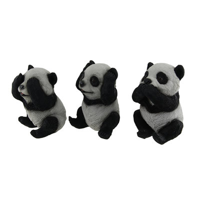 Beddingfield Shelf Decor with See, Hear, Speak No Evil Baby Panda Figurines in Black and White Hand-Painted Resin — 3 Pieces, 6 in. High