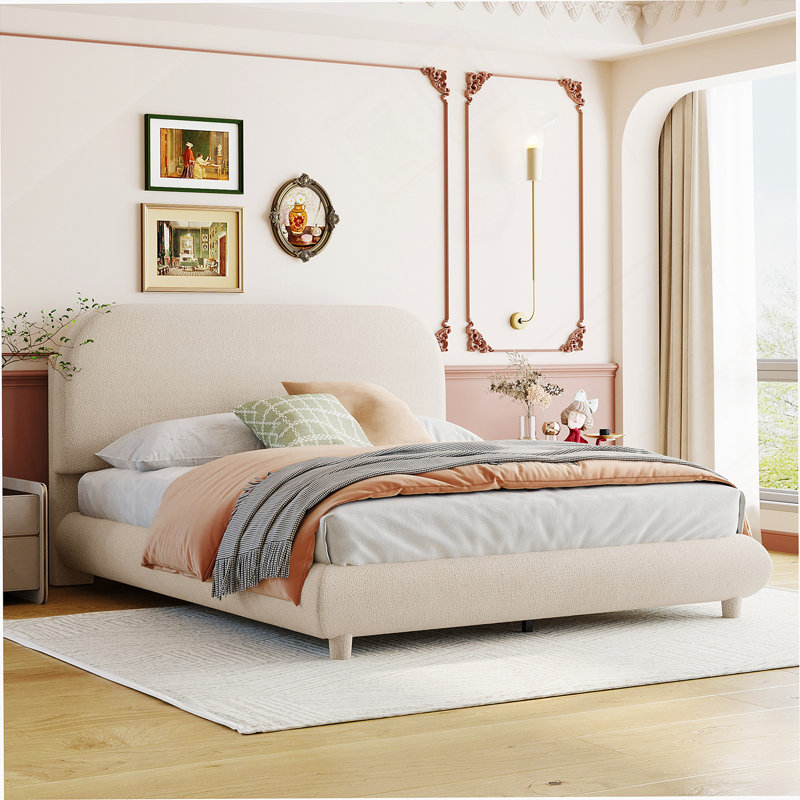 Teddy Fleece Curve-shaped Bed, Beige, Queen