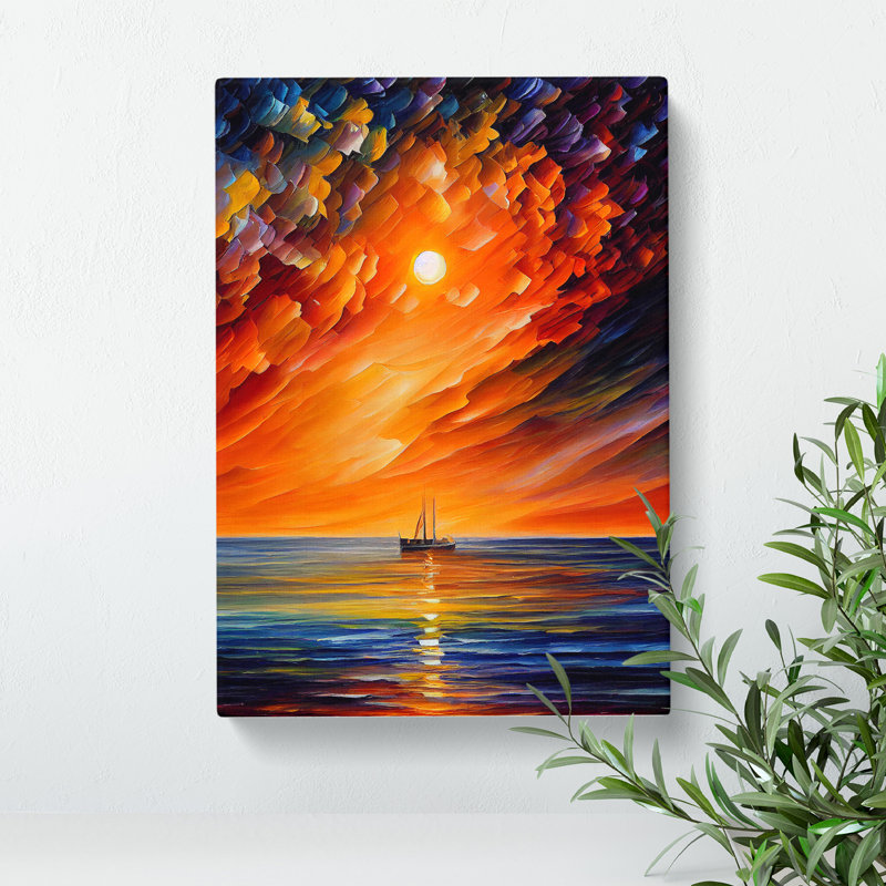 Boats Under The Sunset No.2 - Painting, Wrapped Canvas, 50cm H x 35cm W x 3cm D, No Matte