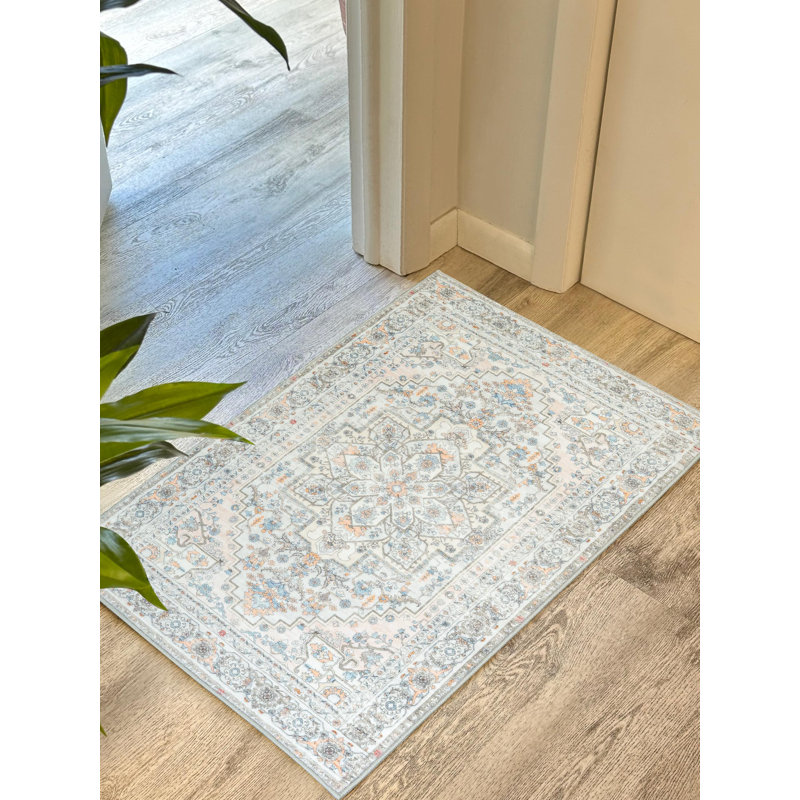 Machine Washable Area Rugs For Living Room Non-Slip Backing Foldable Boho Floral Carpet Rugs, Rectangle 2' x 3'