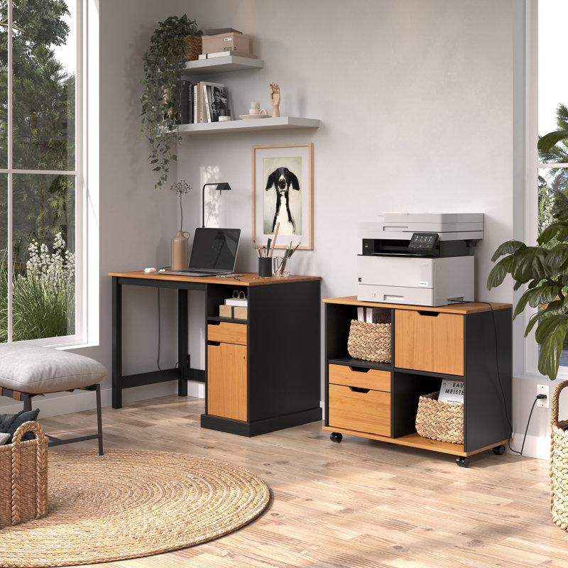 SOLID WOOD DESK IN BLACK & NATURAL HONEY