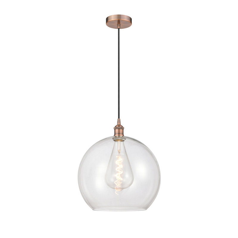 Luminaire suspendu simple à 1 lumière Ralph, H 17,38 po x l 13,75 po x P 13,75 po, Transparent, Cuivre antique