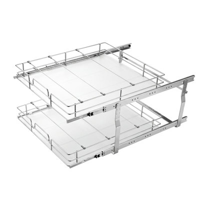 2-Tier Pull-Out Cabinet Organizer, 16.97"W x 21.22"D Sliding Storage Drawers, Durable Steel Construction with Chrome Finish, Ideal for Kitchen, Bathroom, or Pantry Organization