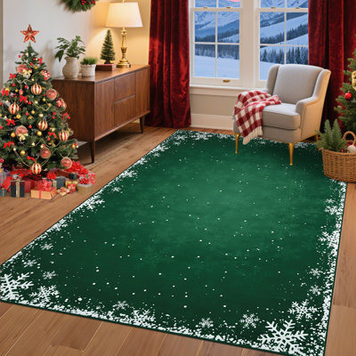 Tapis de Noël lavable à la machine, tapis de Noël flocon de neige avec envers antidérapant TPR, tapis de Noël pliable
