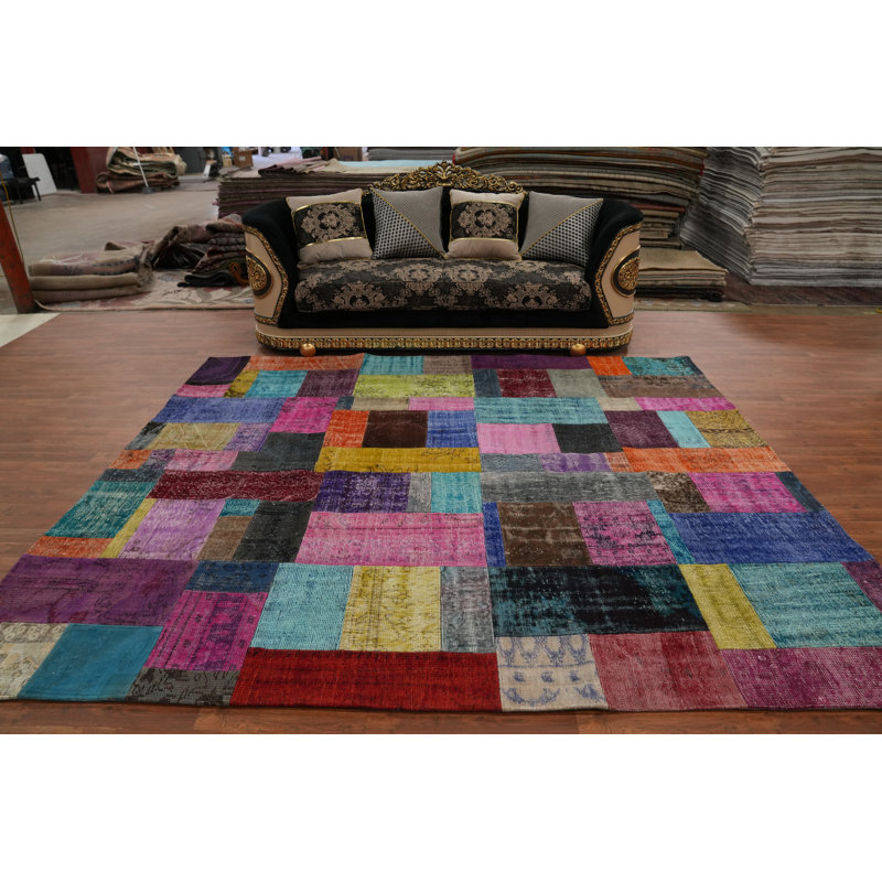 Distressed Wool Colourful Patchwork Area Rug 8x10