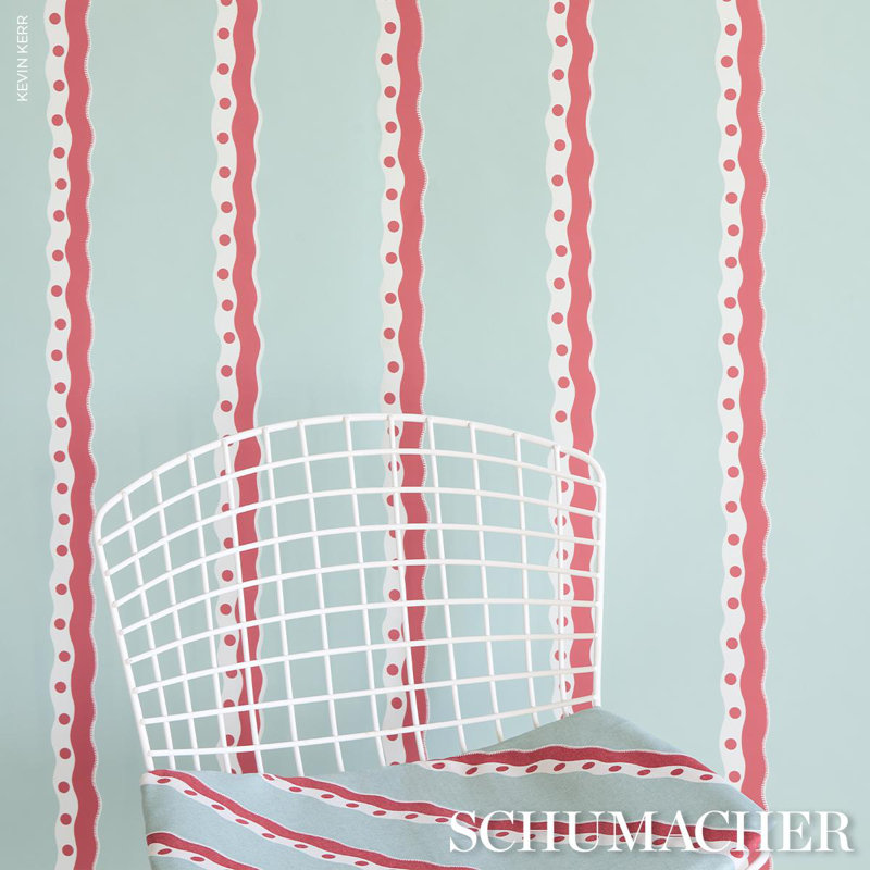 Rousseau Stripe Wallpaper, Rouge/Sky