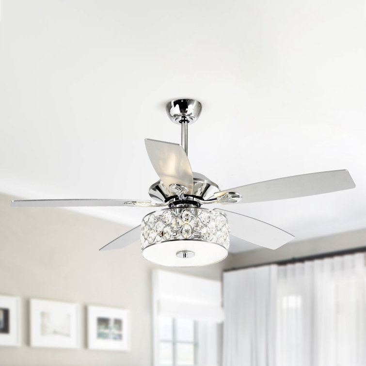 52" Rupert 5 - Blade Crystal Ceiling Fan with Remote Control and Light Kit Included