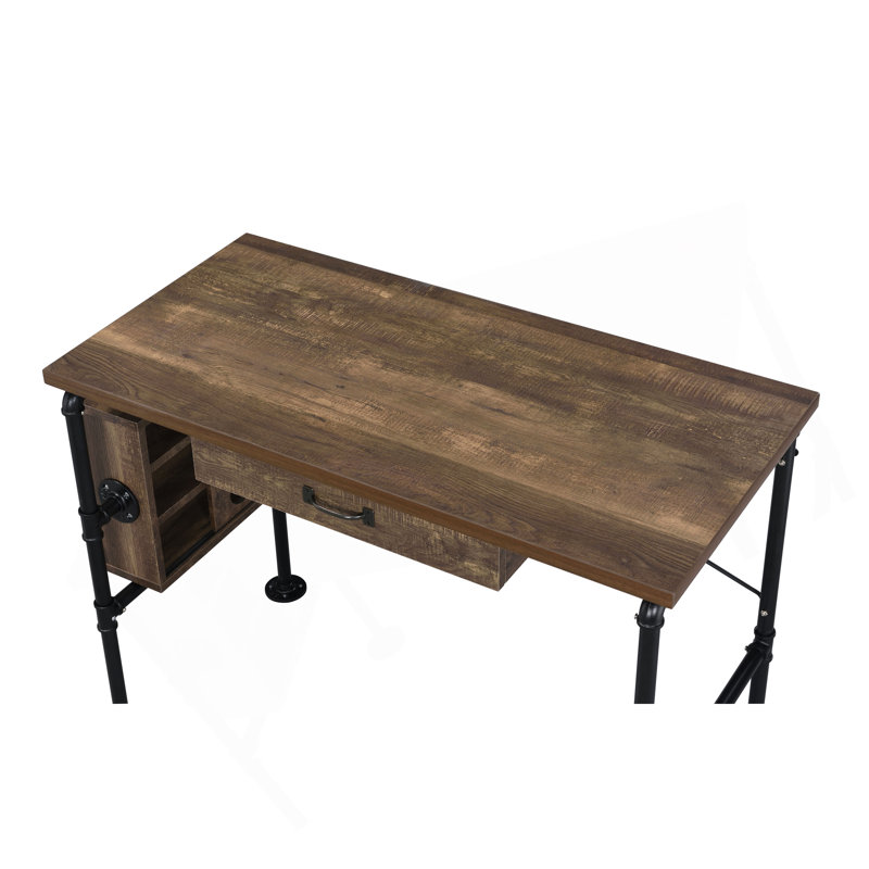 Bureau d'écriture polyvalent en chêne vieilli avec options de rangement efficaces