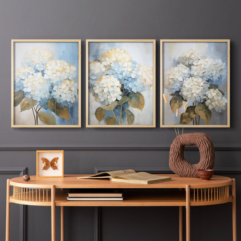 Étude florale XLI -Set de 3 estampes numériques giclées -Prêt à accrocher, Naturel, H 14 po x l 33 po