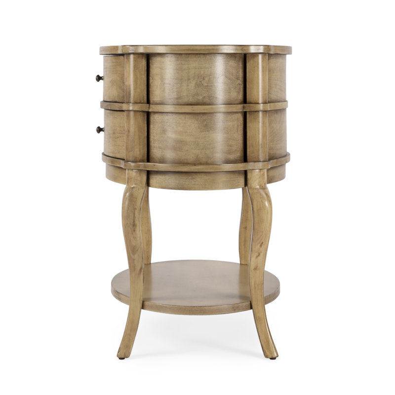 Jarvis Oval 2-Drawer Side Table, Antique Beige