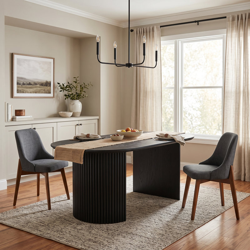 Tables de cuisine ovales noires de 67 po avec 2 chaises de salle à manger Fermin, 3 Pieces: Table, 2 Chairs